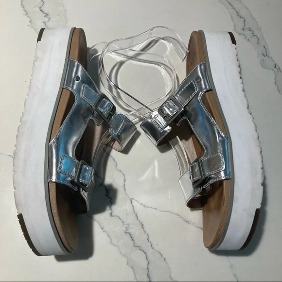 UGG  SZ 10 Ardyne Chunky Platform Silver Buckle Slip On Flip Flop Sandals - Picture 4 of 12
